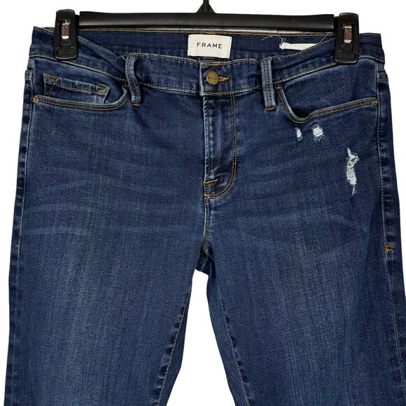 Frame SZ 28 Le Garcon Boyfriend Jeans Mid-Rise Distressed Frayed Dublin Grind - Picture 2 of 10